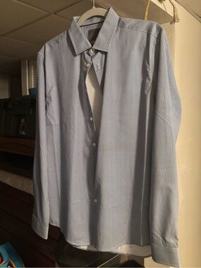 Men's Light Blue Micro-Check Dress Shirt - Classic Point Collar
